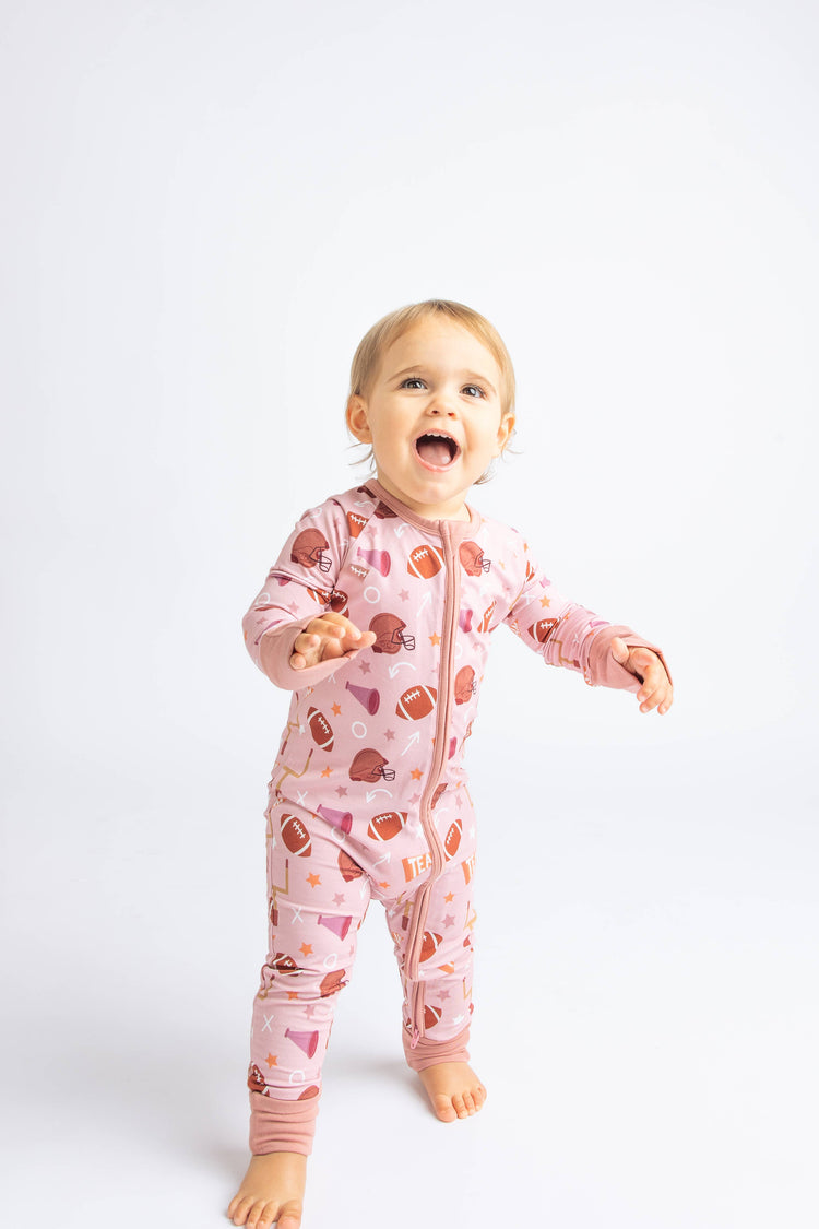 Football Game Day Girls Bamboo Convertible Baby Pajamas: 3-6M