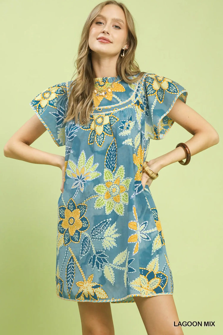Lagoon Mix Abstract Print Babydoll Dress