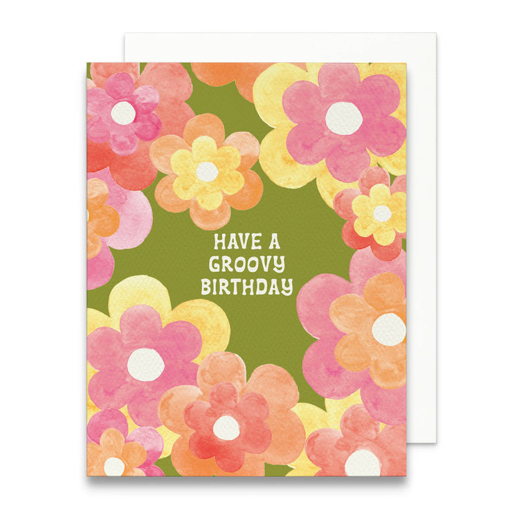 Have a Groovy Birthday Greeting Card | 70s Retro Flowers