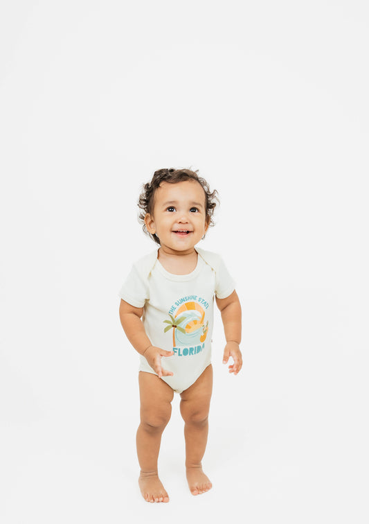 The Sunshine State Florida Souvenir Cotton Baby Onesie: White/Multi / 0-3M