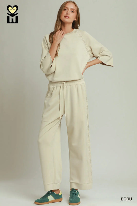Ecru Butterfly Lace Straight Leg Pants
