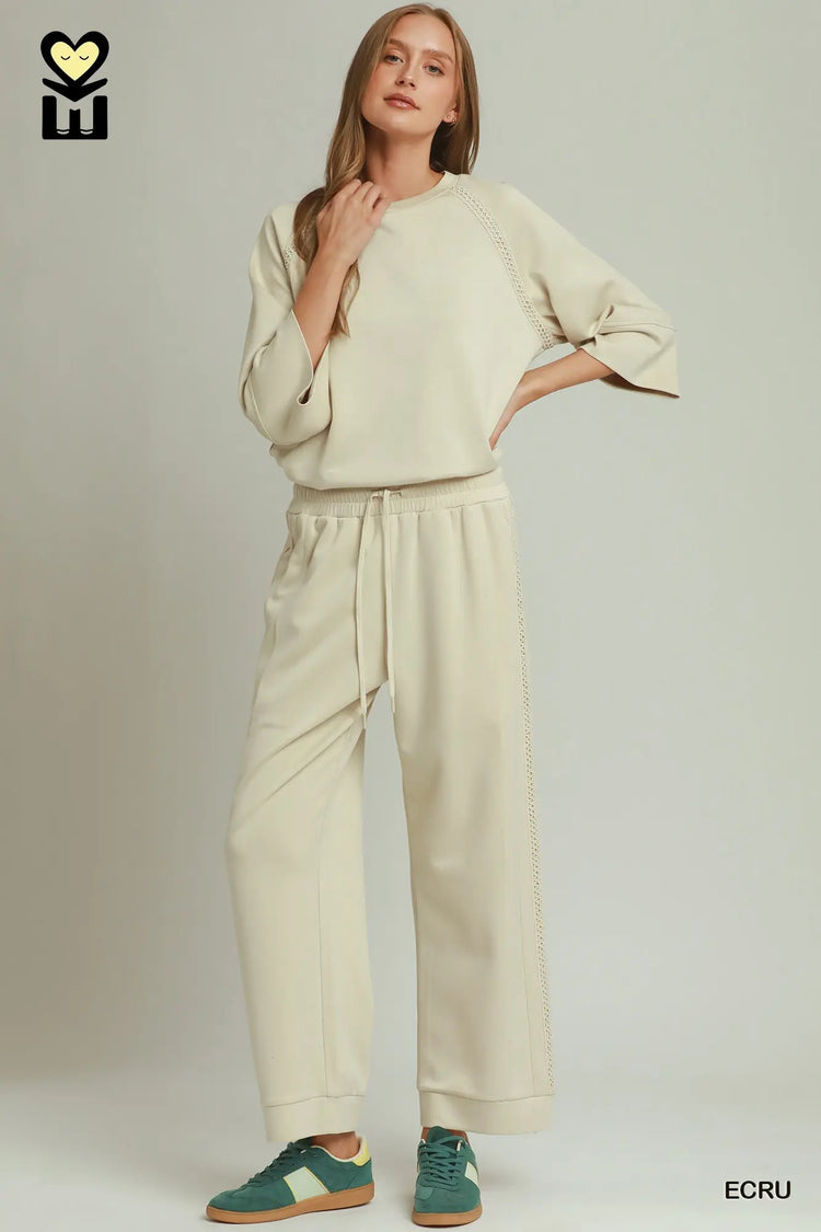 Ecru Butterfly Lace Straight Leg Pants