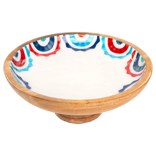 9.75" Dia. Stars & Stripes Pedestal Mango Wood Platter