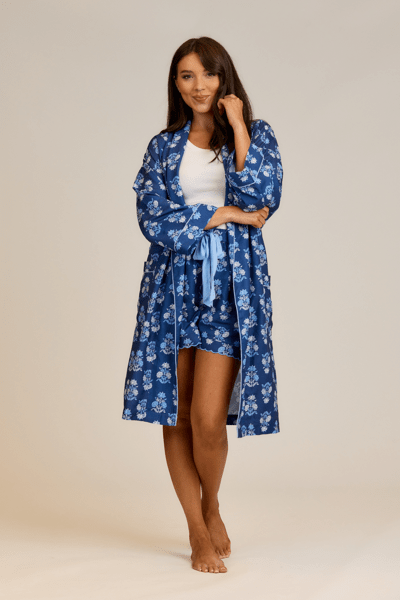 Blue Floral Block Print Robe