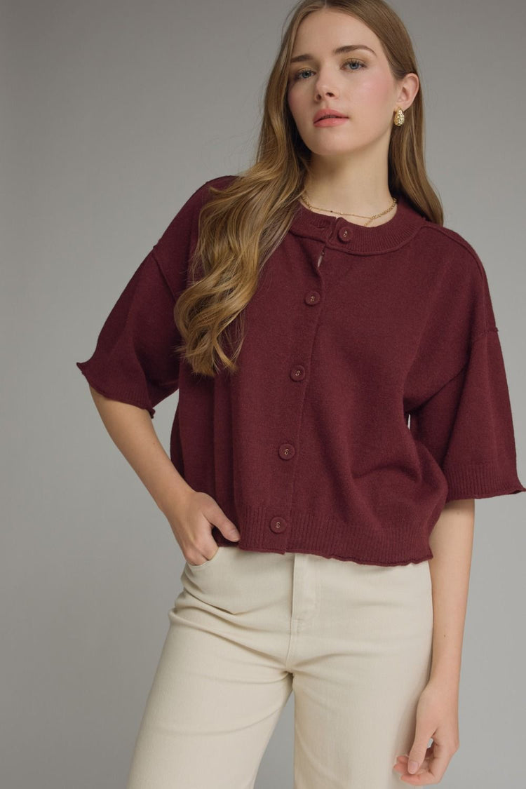Solid round neck short sleeve jacket