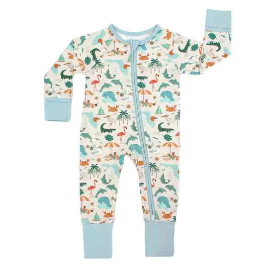 Explore Florida Bamboo Convertible Baby Pajamas- Beige/Multi
