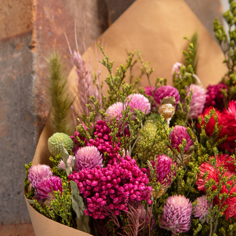 Mixed Dried Bouquet - Brights - Pink, Purple, Green