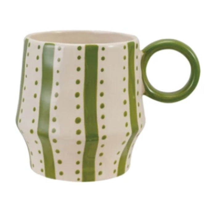 16oz. Hand-Painted Stoneware Mug with Striped Pattern, 4 Styles