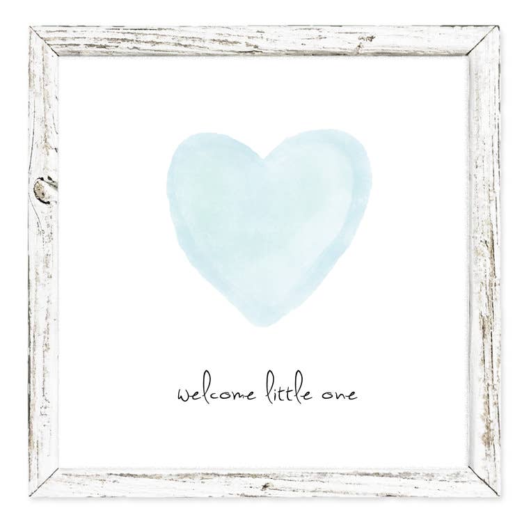 'Welcome Little One' (blue) Shelf Art: White / 5.75x5.75