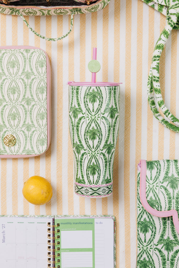 Stainless Steel Tumbler with Straw, Textured Palm