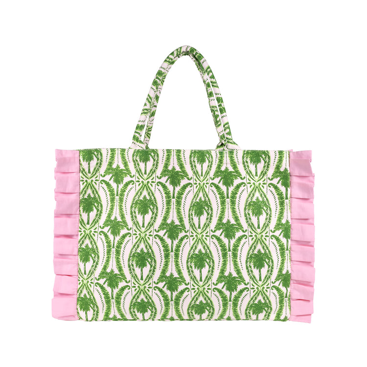 Ruffle Tote, Textured Palm Stripe