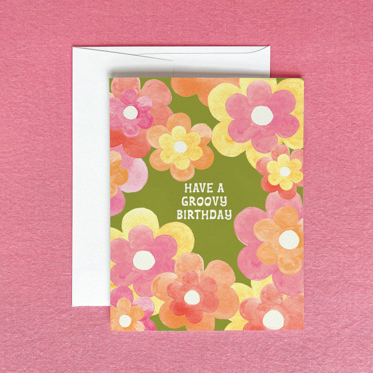 Have a Groovy Birthday Greeting Card | 70s Retro Flowers