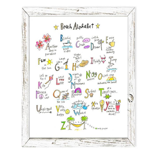 'Beach Alphabet' A-Z by Sandy Gingras Shelf Art: White / 7.75 x 9.75