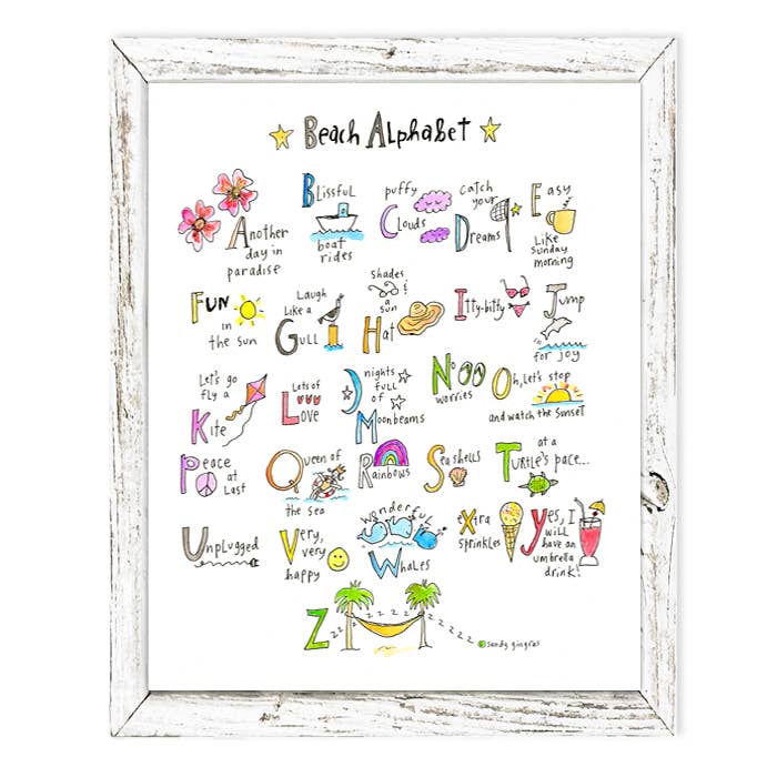 'Beach Alphabet' A-Z by Sandy Gingras Shelf Art: White / 7.75 x 9.75