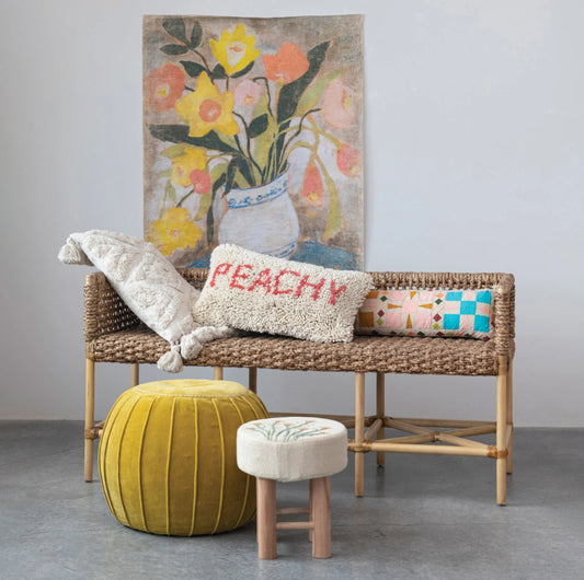 Wool & Cotton Punch Hook Lumbar Pillow, Natural & Peach Color