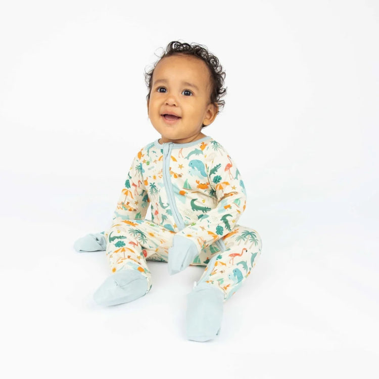 Explore Florida Bamboo Convertible Baby Pajamas- Beige/Multi