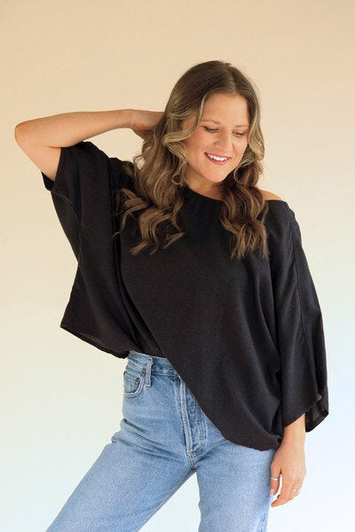Short-Sleeve Blouse with Button Detail on Sleeves