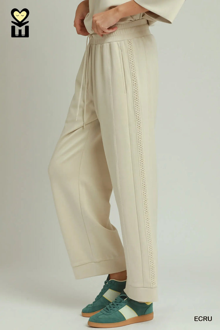 Ecru Butterfly Lace Straight Leg Pants