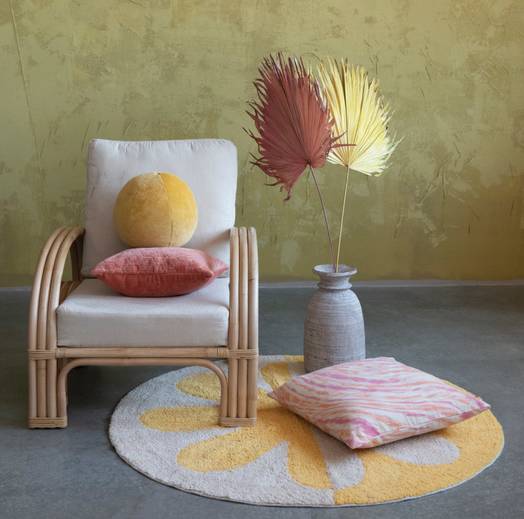 20” Cotton Slub Marble Printed Pillow, Polyester Fill