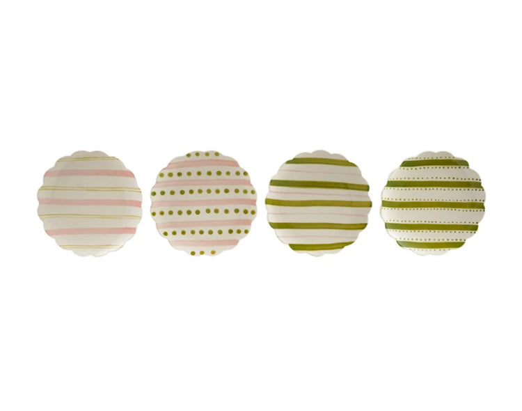 Hand-Painted Stoneware Scalloped Plate with Striped Pattern, 4 Styles