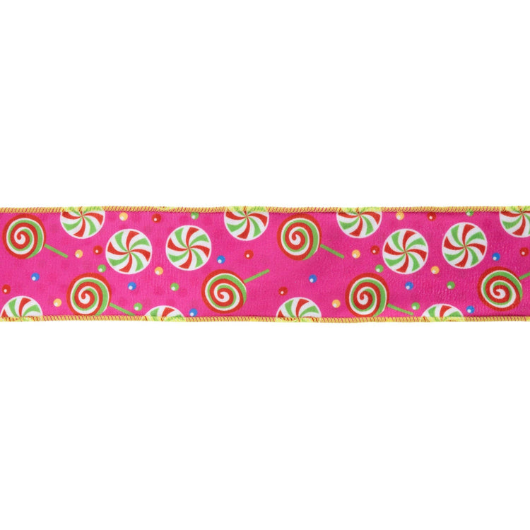 2 1/2" Wired Reversible Velvet | Pink Candies with Polka Dot Backing | 10 Yard Roll