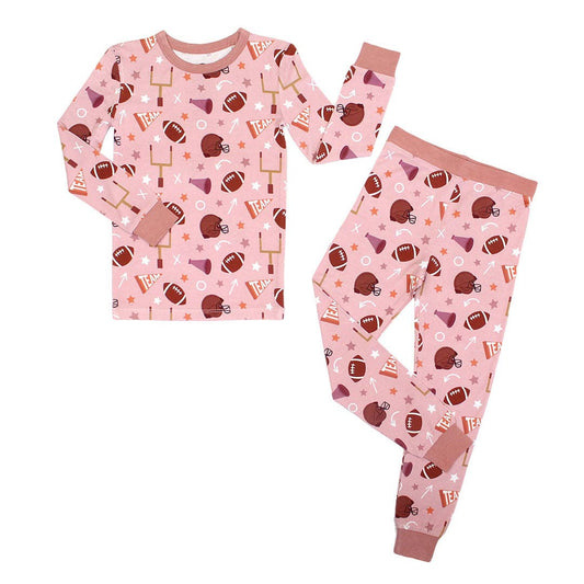 Football Game Day Girls Two-Piece Bamboo Long Sleeve Kids Pajama Pants Set: 3T