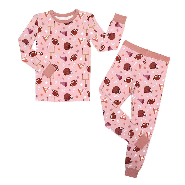 Football Game Day Girls Two-Piece Bamboo Long Sleeve Kids Pajama Pants Set: 4/5T