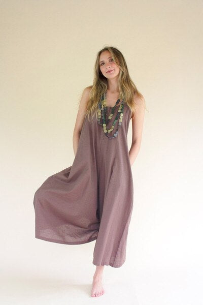 Adjustable Strap Flowy Jumper with Button Detail / Mulberry