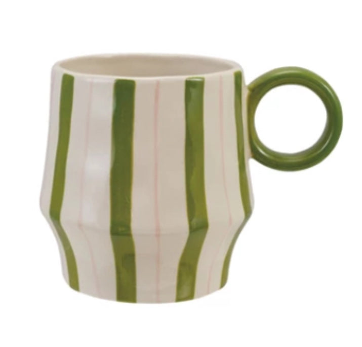 16oz. Hand-Painted Stoneware Mug with Striped Pattern, 4 Styles