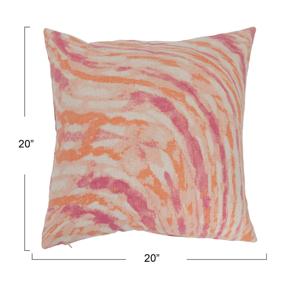 20” Cotton Slub Marble Printed Pillow, Polyester Fill
