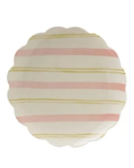 Hand-Painted Stoneware Scalloped Plate with Striped Pattern, 4 Styles