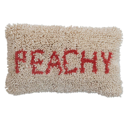 Wool & Cotton Punch Hook Lumbar Pillow, Natural & Peach Color