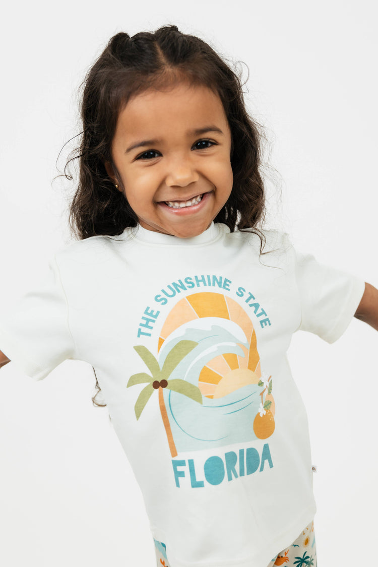The Sunshine State Florida Souvenir Cotton Kids Tee Shirt: White/Multi