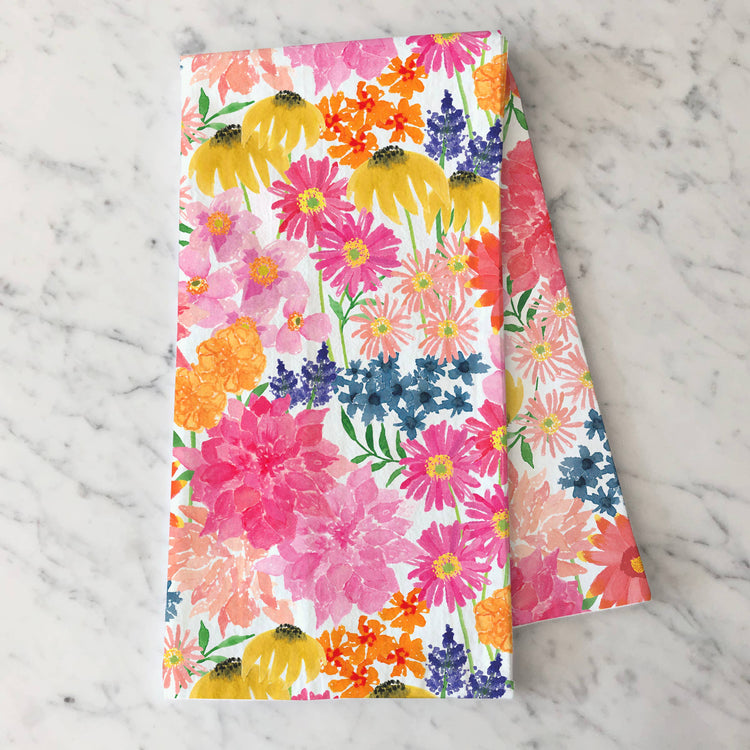 Bright Wildflowers Kitchen Towel | Bright Floral Tea Towel