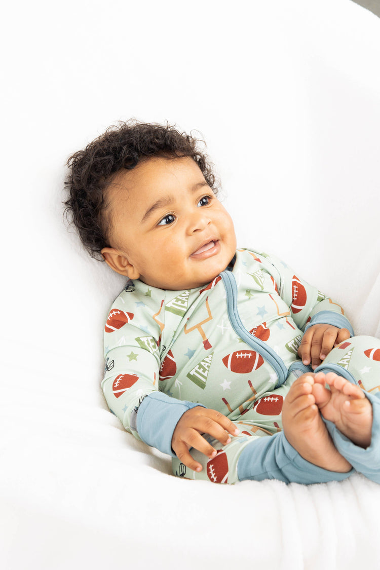 Football Game Day Sports Boys Bamboo Convertible Baby Pajamas: 0-3M