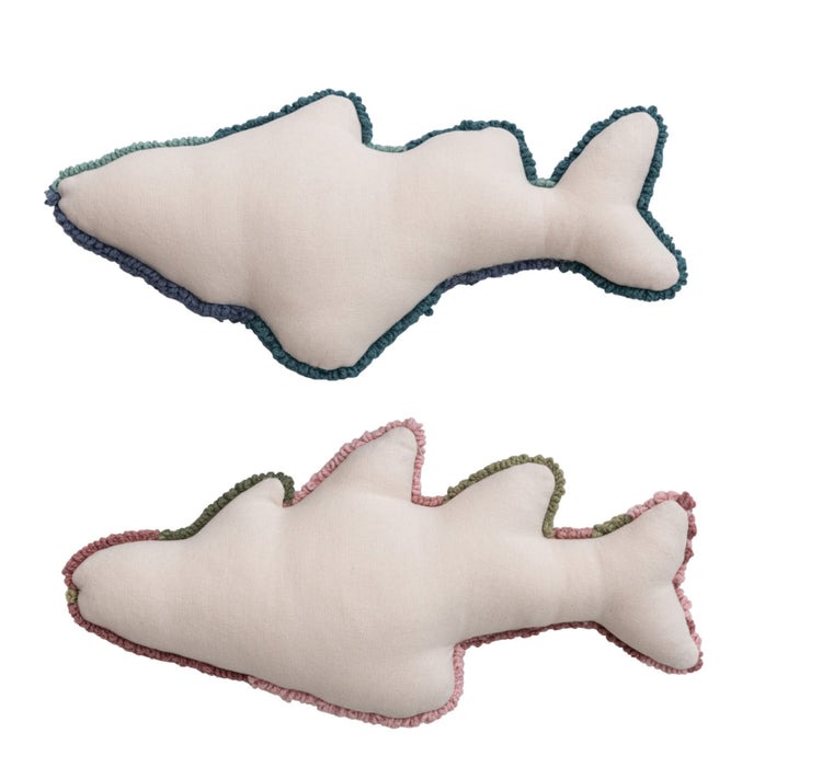 Woven Cotton Tufted Fish Shaped Pillow, 2 Styles