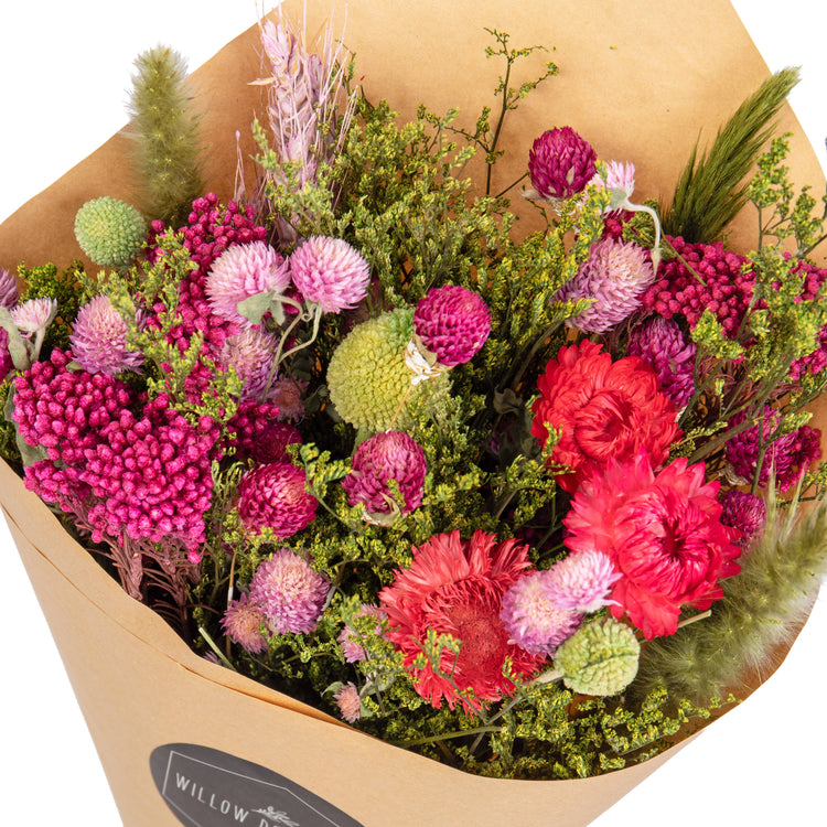 Mixed Dried Bouquet - Brights - Pink, Purple, Green