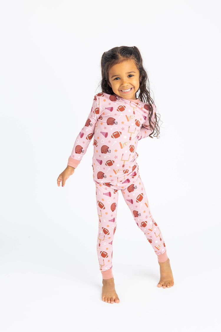 Football Game Day Girls Two-Piece Bamboo Long Sleeve Kids Pajama Pants Set: 3T