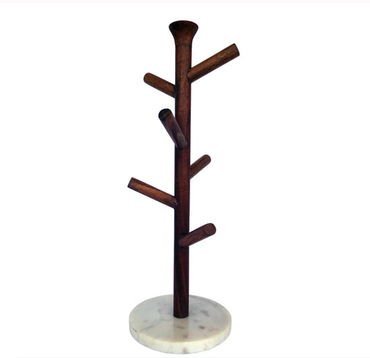 Mango Wood & Marble Mug Rack (Holds 6 Mugs)