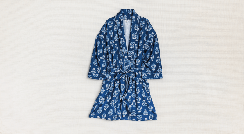 Blue Floral Block Print Robe