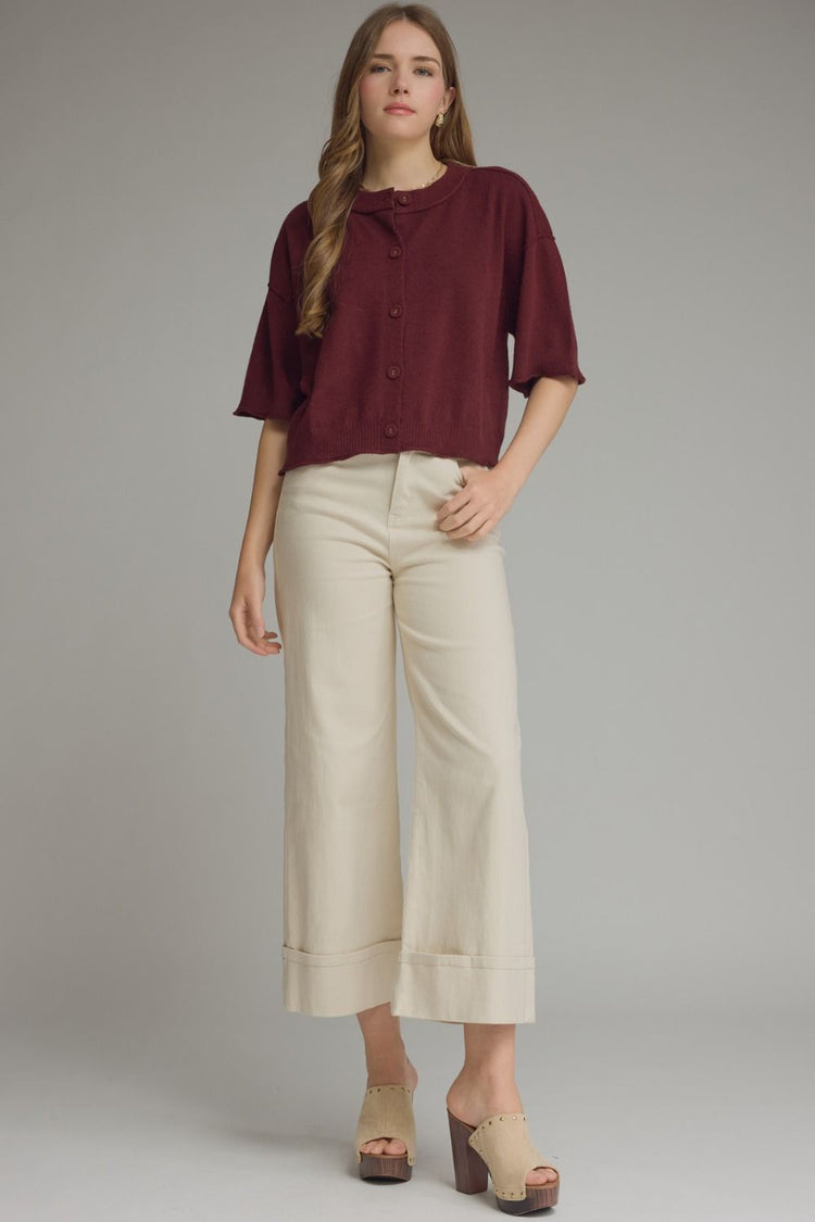 Solid round neck short sleeve jacket
