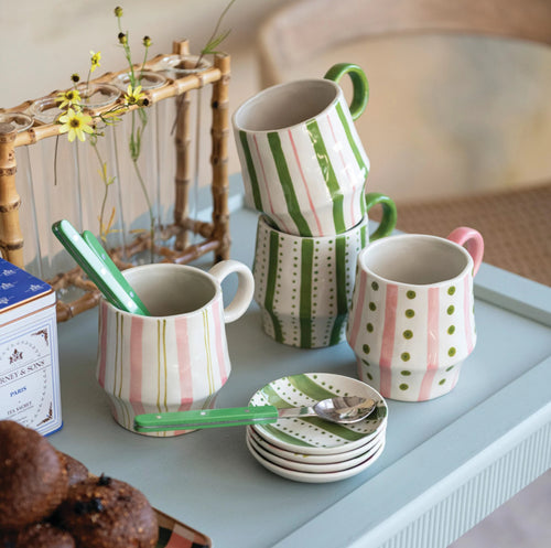 16oz. Hand-Painted Stoneware Mug with Striped Pattern, 4 Styles