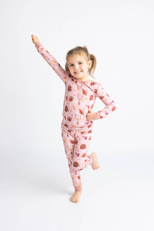 Football Game Day Girls Two-Piece Bamboo Long Sleeve Kids Pajama Pants Set: 2T