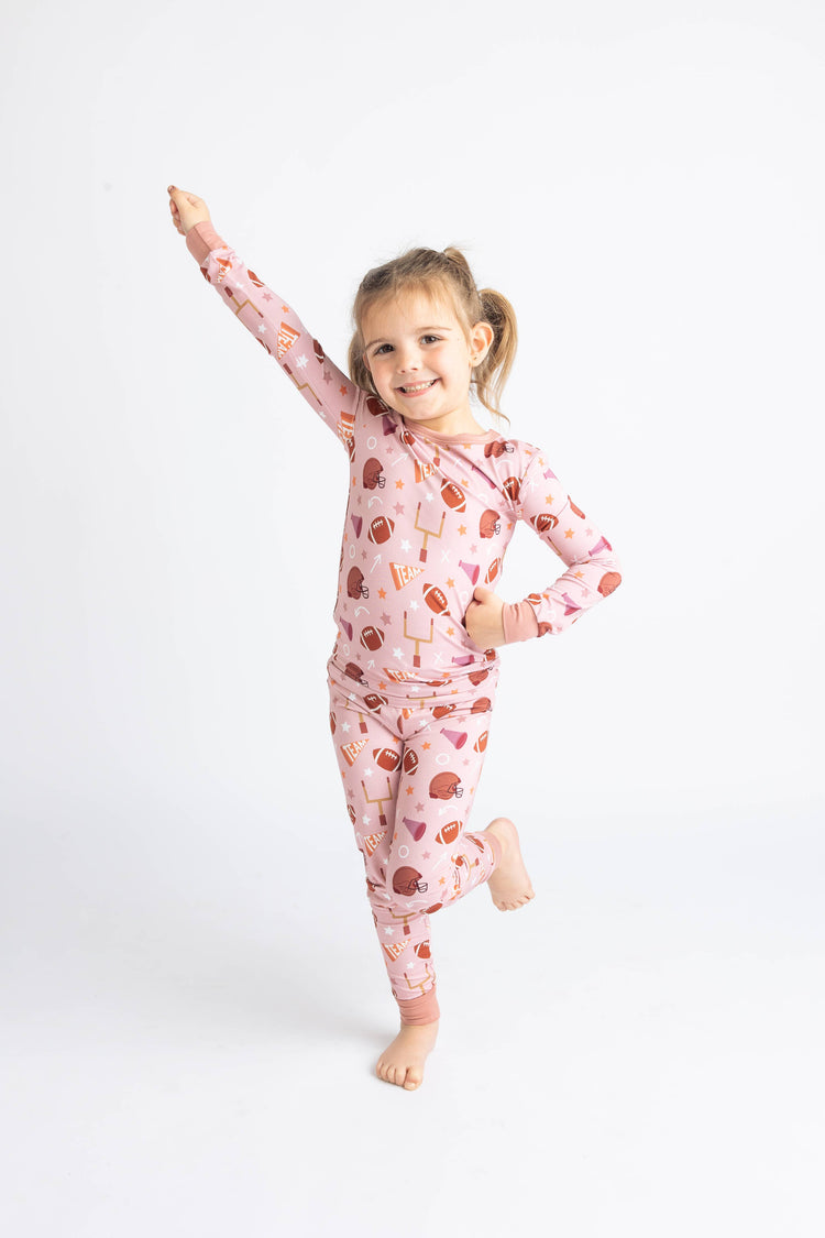 Football Game Day Girls Two-Piece Bamboo Long Sleeve Kids Pajama Pants Set: 2T