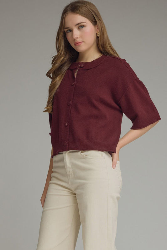 Solid round neck short sleeve jacket