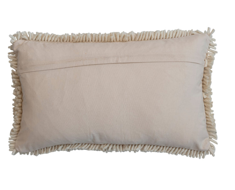 Wool & Cotton Punch Hook Lumbar Pillow, Natural & Peach Color