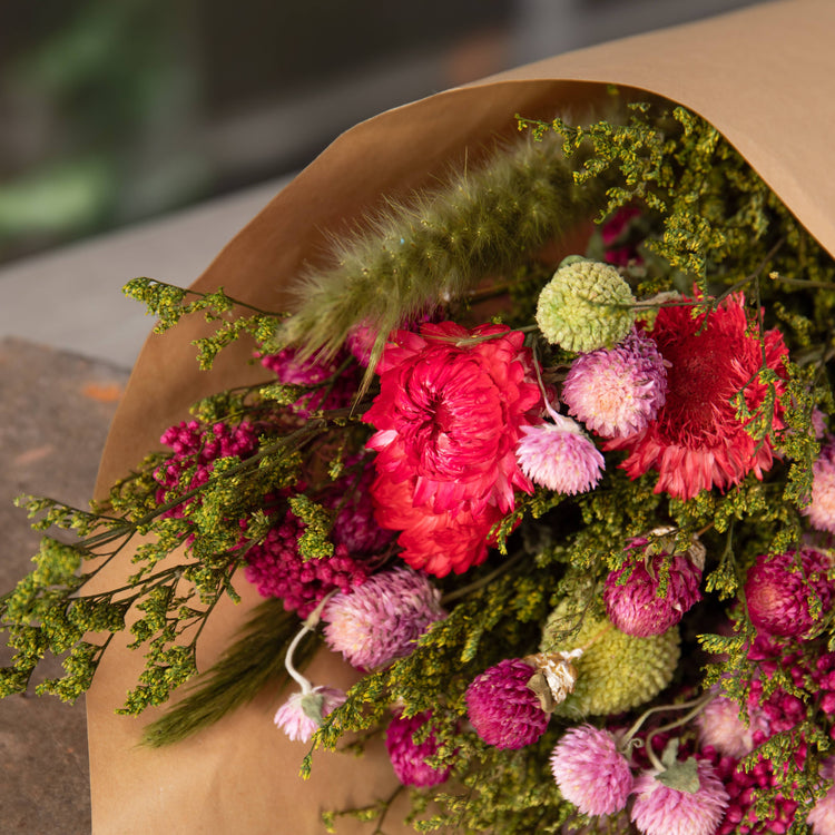 Mixed Dried Bouquet - Brights - Pink, Purple, Green