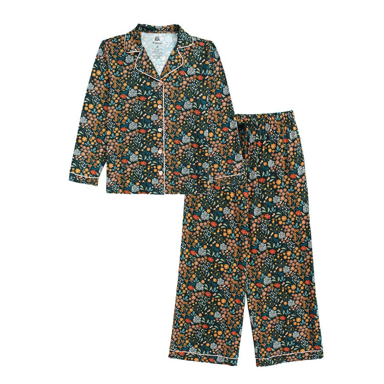Moonlit Meadow Womens Bamboo Long Sleeve Pants Set: Green/Multi / M