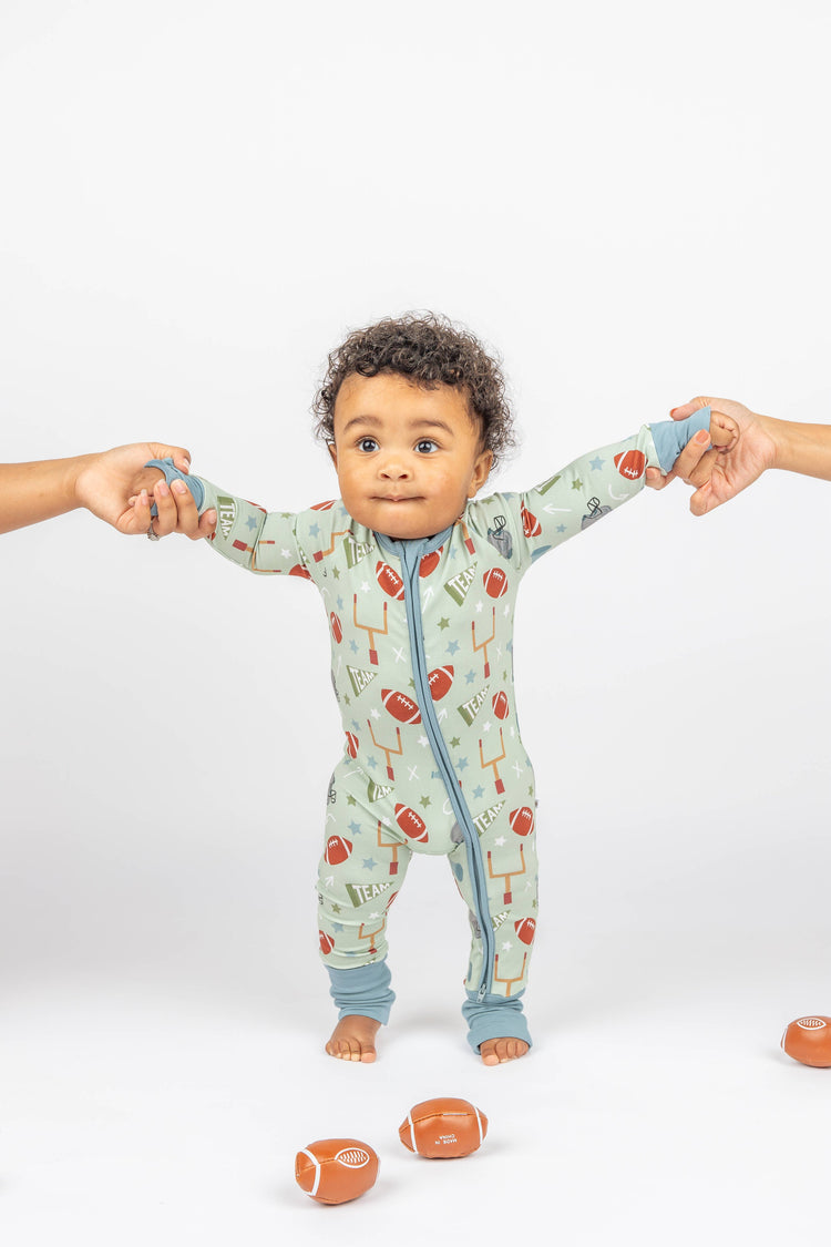 Football Game Day Sports Boys Bamboo Convertible Baby Pajamas: 3-6M