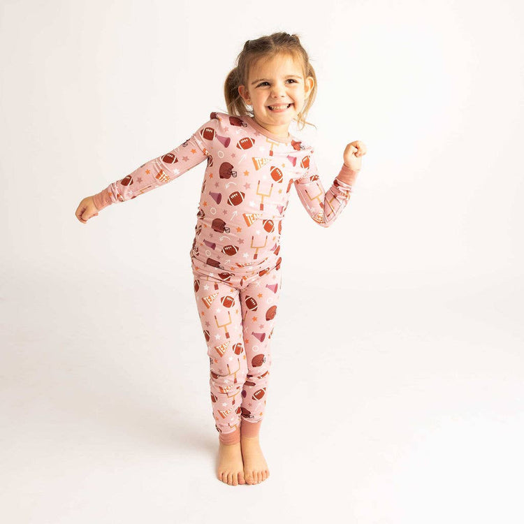 Football Game Day Girls Two-Piece Bamboo Long Sleeve Kids Pajama Pants Set: 6/7T
